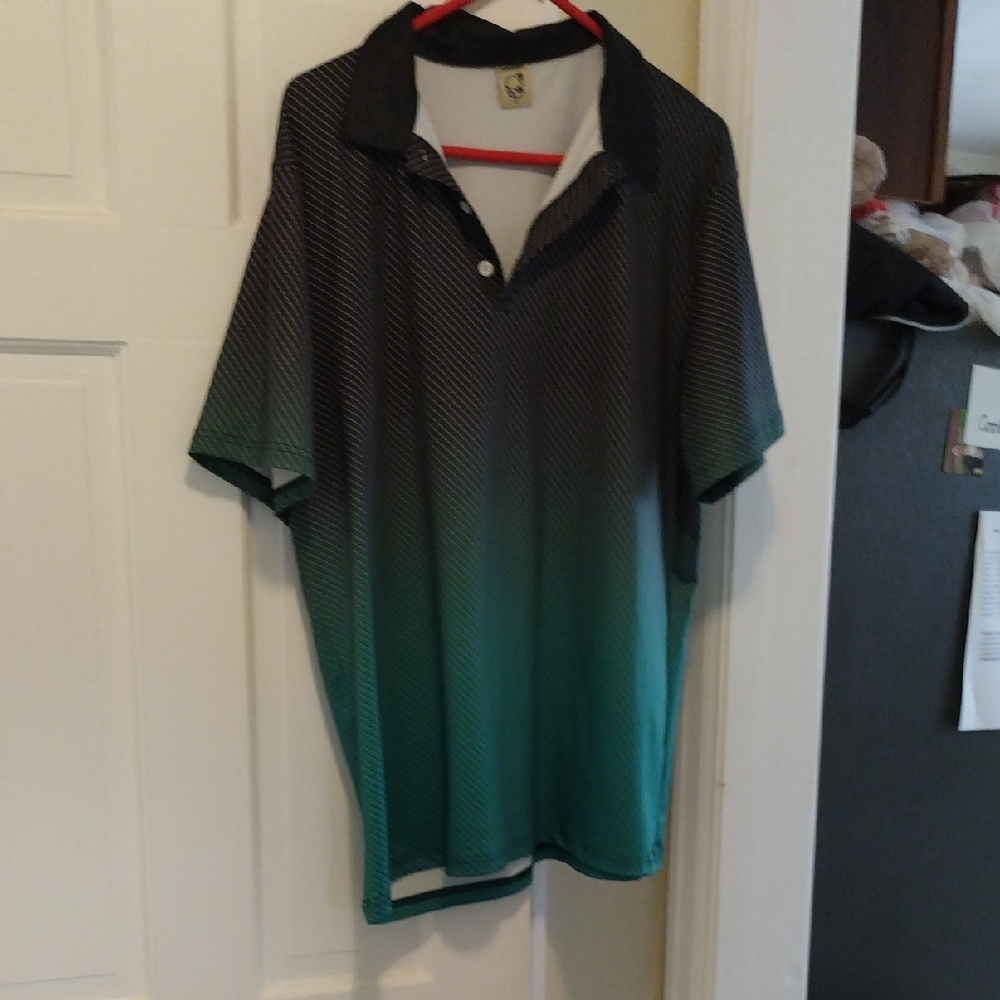 Stylish Green and Black Polo Shirt with Gradient Design